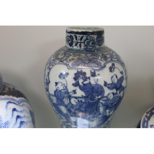 60 - Collection of 18thC and later Chinese Blue and White inc. Sleeve Vase, Plates, Ginger Jar etc