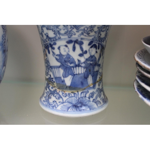 60 - Collection of 18thC and later Chinese Blue and White inc. Sleeve Vase, Plates, Ginger Jar etc