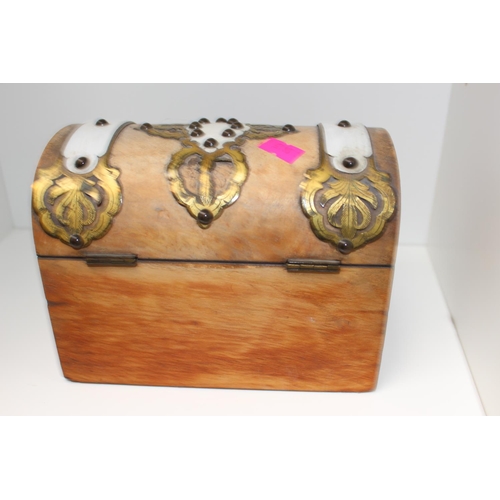 63 - 19thC Walnut domed brass bound 2 section Tea Caddy