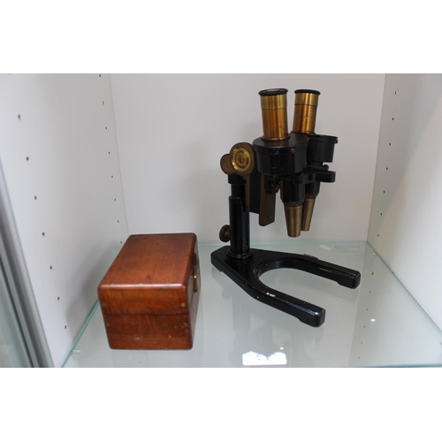 64 - J Swift and Sons Binocular Binomax Microscope and wooden case