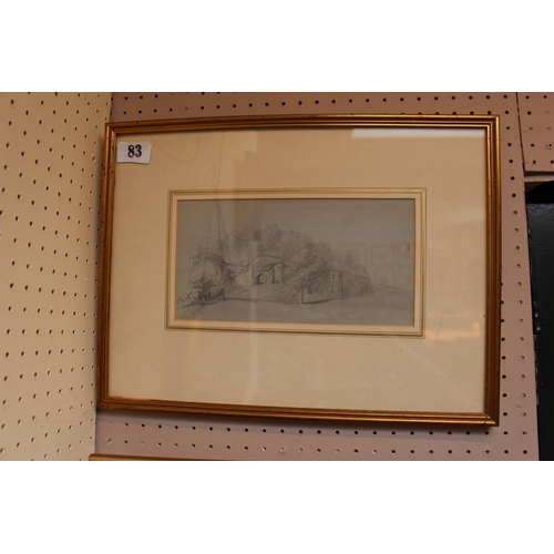 83 - James Drunken Robertson Active 1815 - 1836; Line and Wash of Ruined Castle in Landscape. 24 x 13cm. ... 