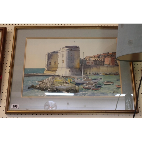 99 - Veronica Burleigh 1909-1999; Watercolour of St Johns Fortress and Harbour Dubrovnik. 52 x 34cm