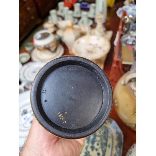 139 - Wedgwood Black Basalt cylindrical vase with gilded decoration and assorted Pottery and ceramics