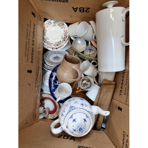 160 - 2 Boxes of 19thC and later Pottery and Ceramics inc. Furnivals, Wedgwood Hathaway Rose etc