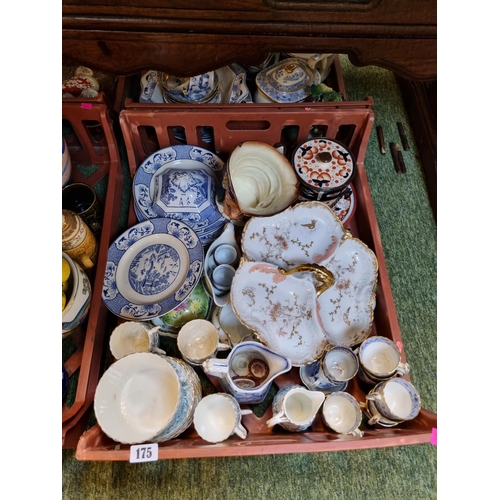 175 - Large Tray of assorted 19thC and later Ceramics inc. Royal Doulton Character Jug, Blue & White Gilso... 