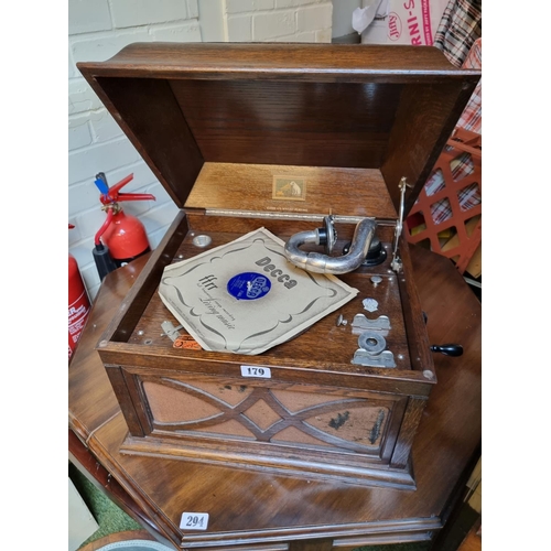 179 - Oak Cased HMV Table top Gramophone retailed by W & S of Rochester