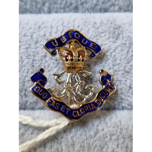 227 - 9ct Gold Enamelled Royal Engineers officer Brooch 4.3g total weight