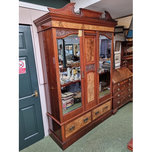 269 - Good quality Late Victorian Double Wardrobe with walnut panelled doors and drawer base with spilt pe... 