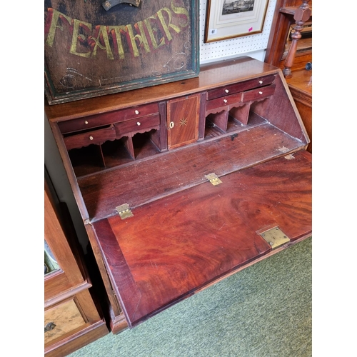 270 - Georgian Mahogany fall front bureau with fitted interior and brass drop handles