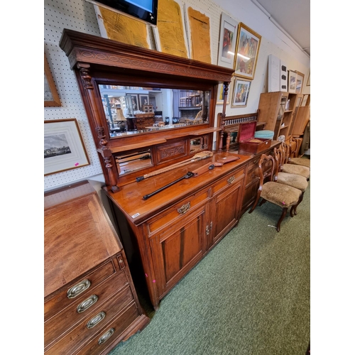 271 - Edwardian Walnut mirror backed dresser with drawer and cupboards to base