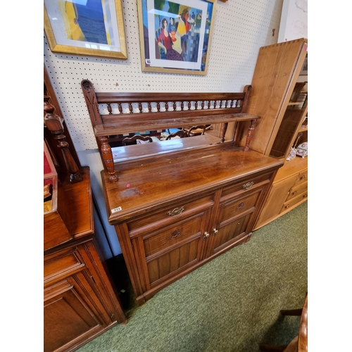 272 - Edwardian Walnut chiffonier with mirror back over drawers and cupboard base and brass drop handles