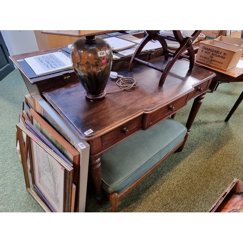 297 - Victorian Mahogany 3 Drawer breakfront table on tapering turned legs