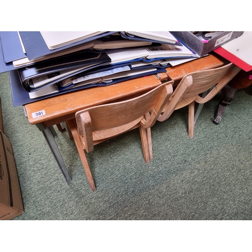 301 - Mid Century ESA Double school desk and a Pair of matched Plywood Children's chairs