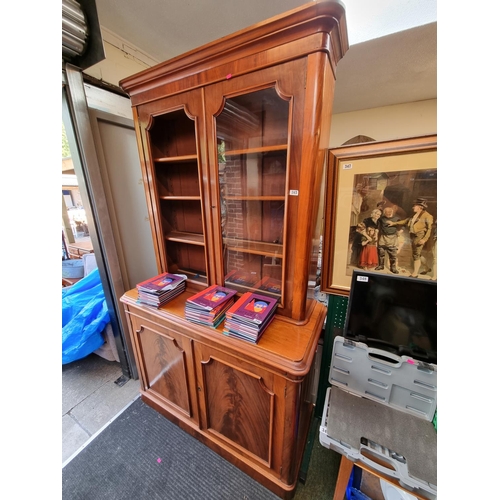 343 - Large Victorian Glazed bookcase over cupboard base