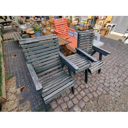 374 - Wooden Slatted Bench with integral table