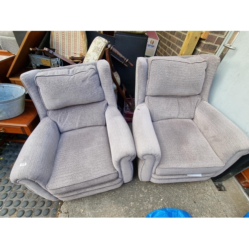 379 - Pair of Upholstered Elbow chairs on Beech feet