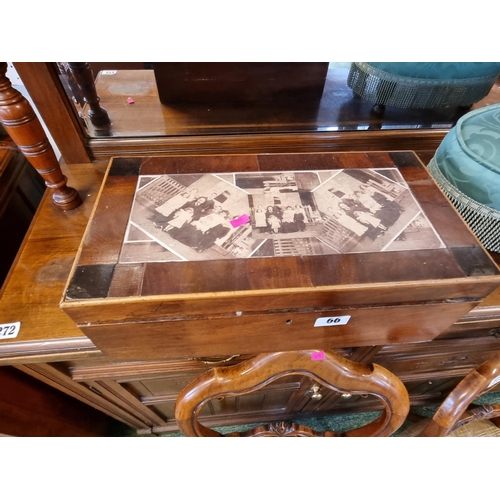 66 - Walnut box and assorted Vintage table games and a oval upholstered gout stool