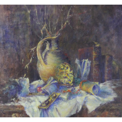 14 - Original Still Life with Old Books & Paperweights, Oil on Board. By the renowned Hertfordshire artis... 