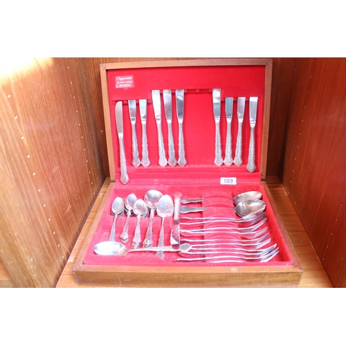 102 - Cased Chippendale 44 Piece Silver-plated canteen of cutlery