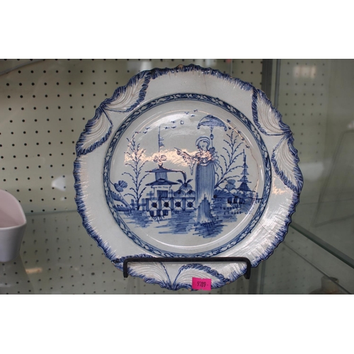 22 - 18thC Blue & White Liverpool Pearlware plate Long Eliza