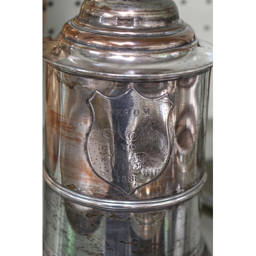 23 - Collection of assorted 19thC and Later Metal ware to include Silver on copper lidded Tankard, Wine c... 