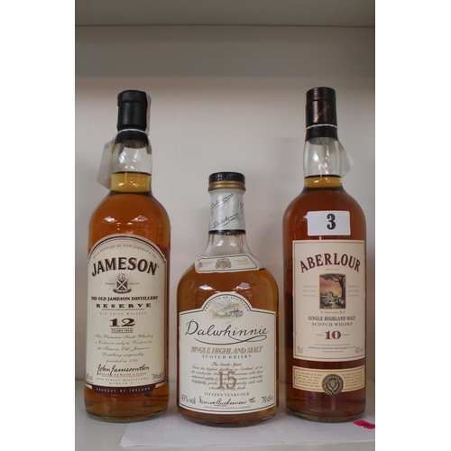 3 - Collection of Whisky; Jameson Reserve 12 Year 700ml, Aberlour Single Highland Malt 10 Year and Dalwh... 