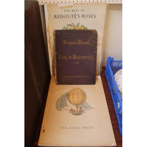 76 - Two Ariel Press books, Redoute's Roses and Balloons and a book of Punch Cartoons by Benjamin Disrael... 