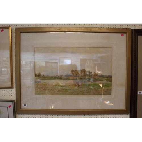 97 - Gilt Frame and mounted watercolour of river scene signed CWE dated 1891