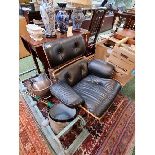 326 - Vintage Eames Inspired Lounge Chair in Black Leather