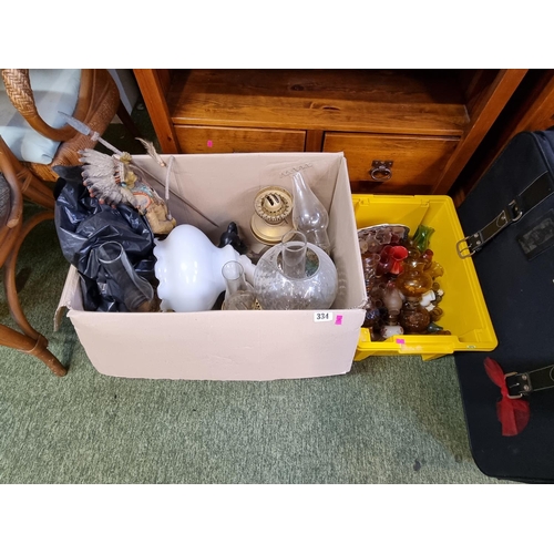 334 - Large collection of assorted Oil Lamps and a model of a American Indian