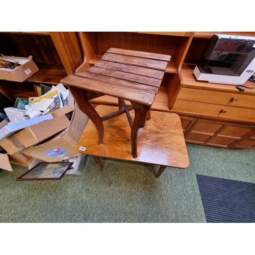 340 - Walnut side table and a slatted seat