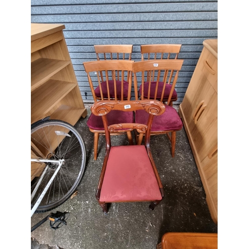 402 - Set of 4 chairs with cushions and a 19thC Mahogany chair