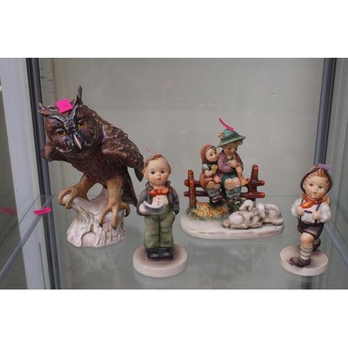 13 - 3 Hummel figures and a Goebel model of an Owl CV99 1969