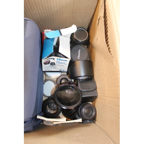 148 - Collection of assorted Camera Bags and assorted lenses inc. Sigma, Fujinon etc