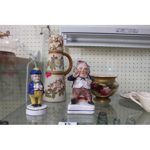 15 - 19thC Staffordshire figure of Toby Jug man and a Pepperette of a man modelled with Tricorn hat