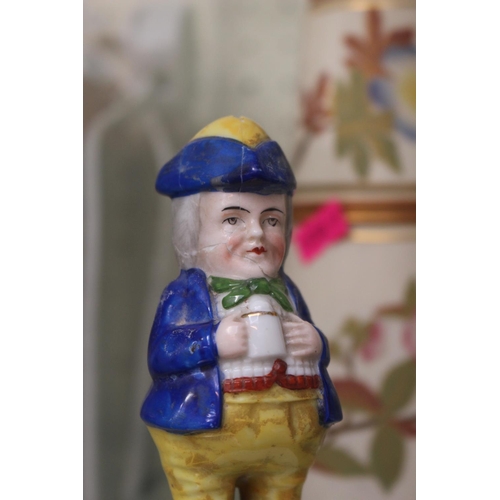 15 - 19thC Staffordshire figure of Toby Jug man and a Pepperette of a man modelled with Tricorn hat