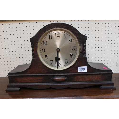 189 - Large Oak Cased Mantel clock with numeral dial