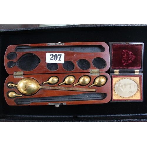 205 - Cased Antique Hydrometer and a 19thC Travelling picture frame with gilt interior