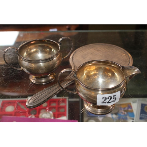 225 - Early 20thC Silver Cream jug and sugar bowl Birmingham 1933 244g total weight and a Silver Dressing ... 