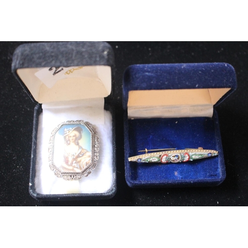 263 - Miniature portrait of a Lady in Silver frame and a Micro mosaic Italian brooch