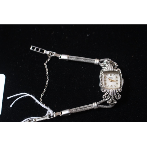 264 - Ladies Arnex Costume watch set with marcasite on white metal