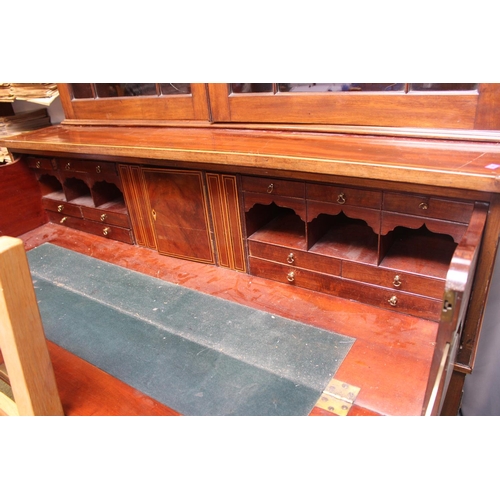 314 - 19thC Mahogany Glazed secretaire bookcase with fitted interior