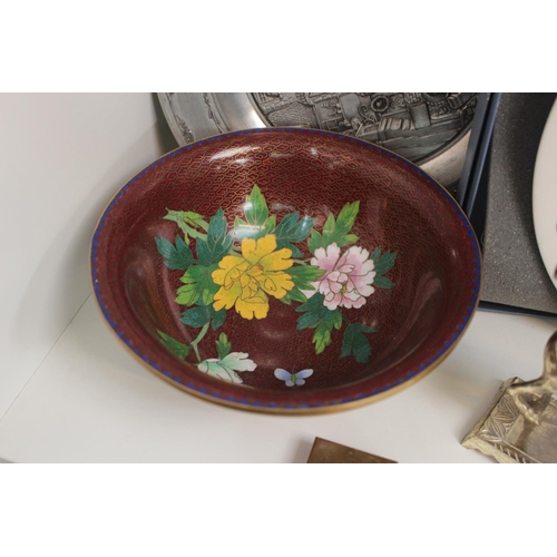 32 - Wedgwood Jasperware cabinet plate, Cloisonne floral bowl and assorted items