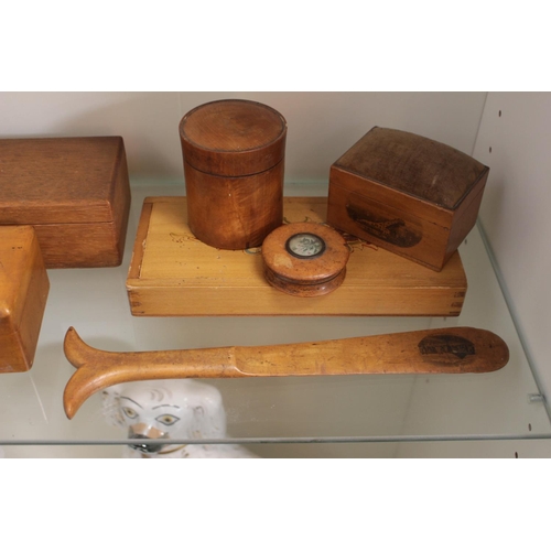 34 - Collection of Boxwood Mauchline ware inc. Letter opener, Twine box, Jewellery box etc