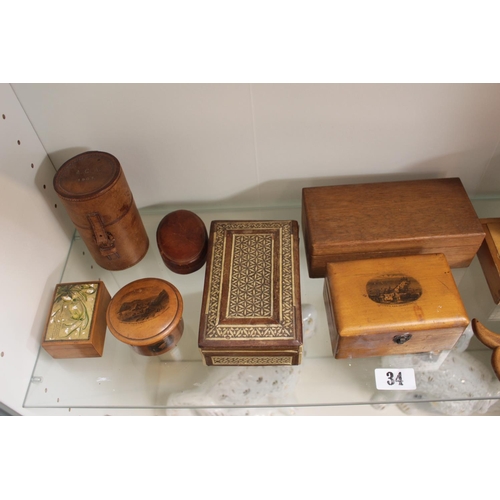 34 - Collection of Boxwood Mauchline ware inc. Letter opener, Twine box, Jewellery box etc