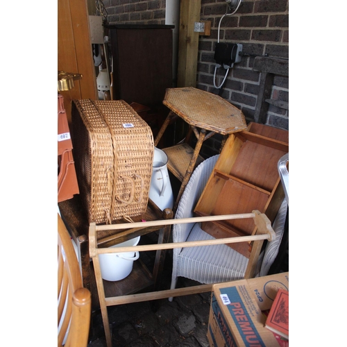 406 - Collection of assorted Furniture to include Llyod Loom, Towel rail etc