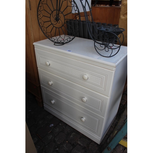 418 - Melamine white chest of 3 drawers