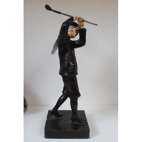 5 - 1950s Cast Metal figure of a Golfer in full swing with patinated finish 28.5cm in Height