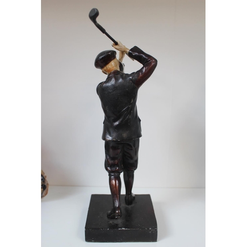 5 - 1950s Cast Metal figure of a Golfer in full swing with patinated finish 28.5cm in Height