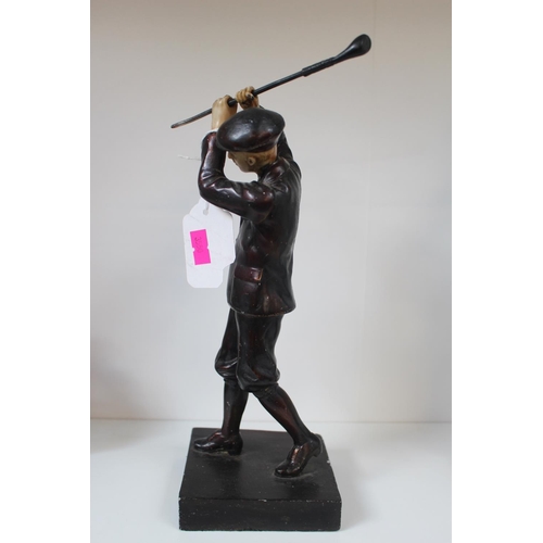 5 - 1950s Cast Metal figure of a Golfer in full swing with patinated finish 28.5cm in Height